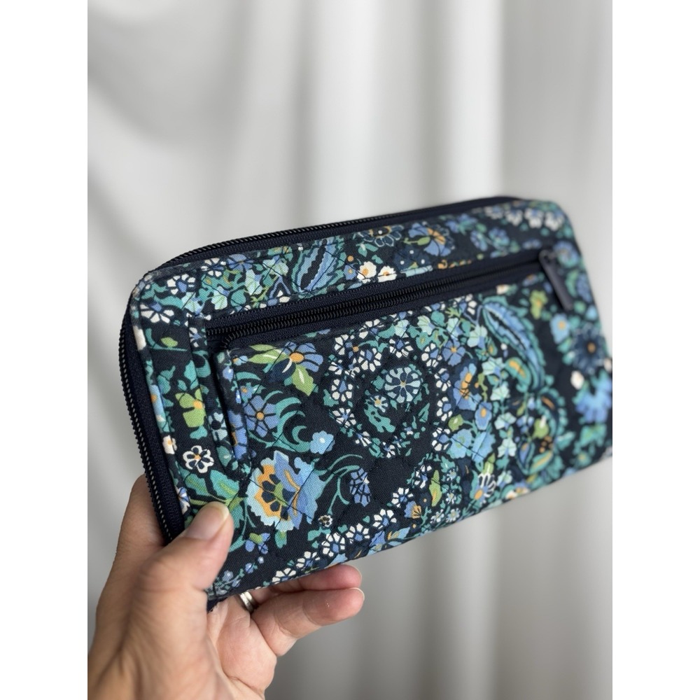 Vera Bradley Floral Zip Around Wallet in Navy Teal Green - Picture 4 of 9